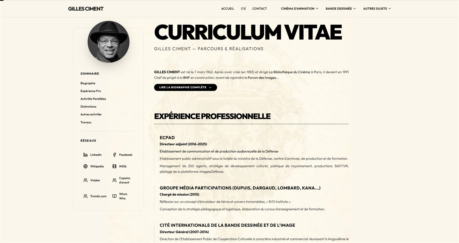Page CV et biographie après la refonte