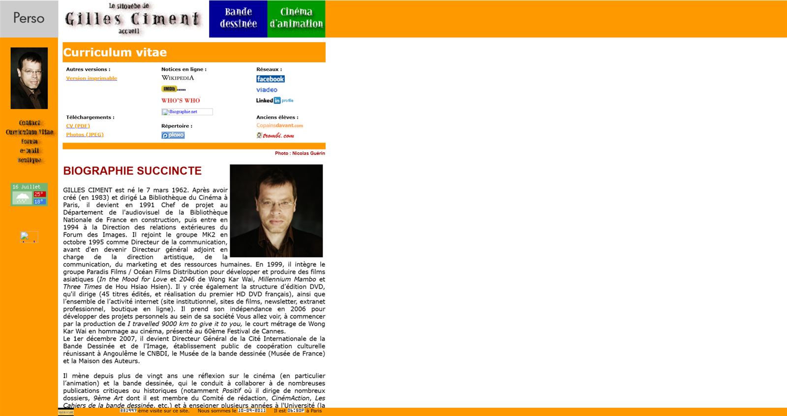 Page CV et biographie avant la refonte