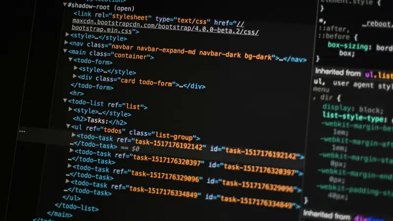Tag-based markup shown in an editor, a list of nested elements